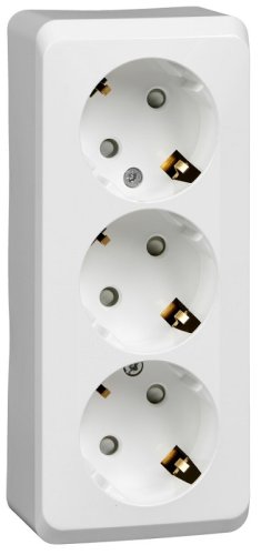 Розетка с заземлением накладная Systeme Electric Этюд 3-м. шторки белый  картинка